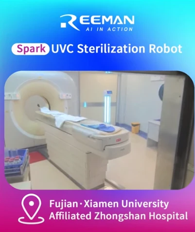 Robot khử trùng bằng tia cực tím làm việc tại Bệnh viện Trung Sơn thuộc Đại h...